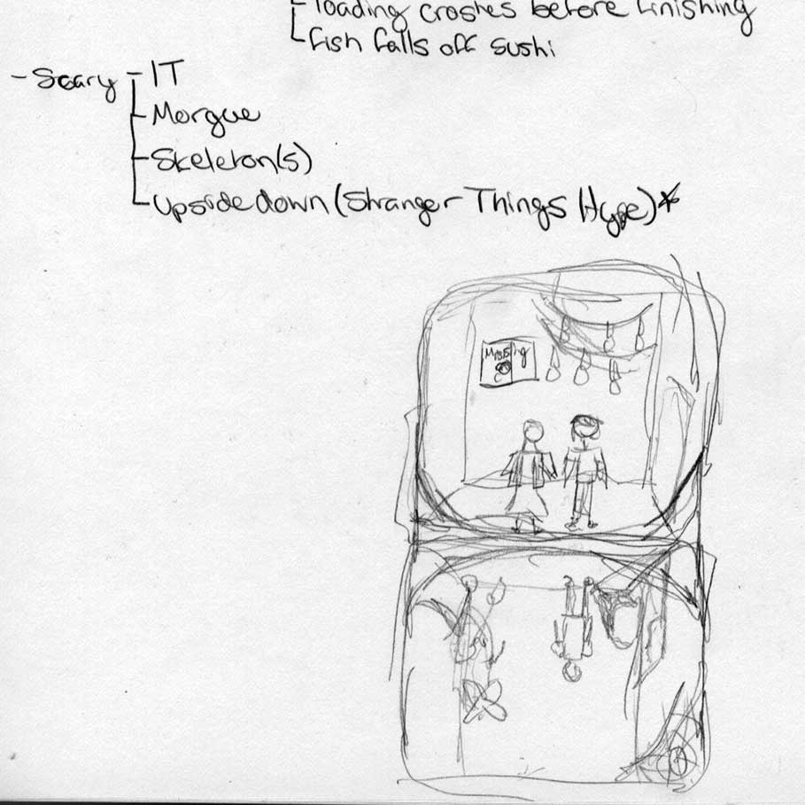 Sketch of early concept idea where camera would pan up and down